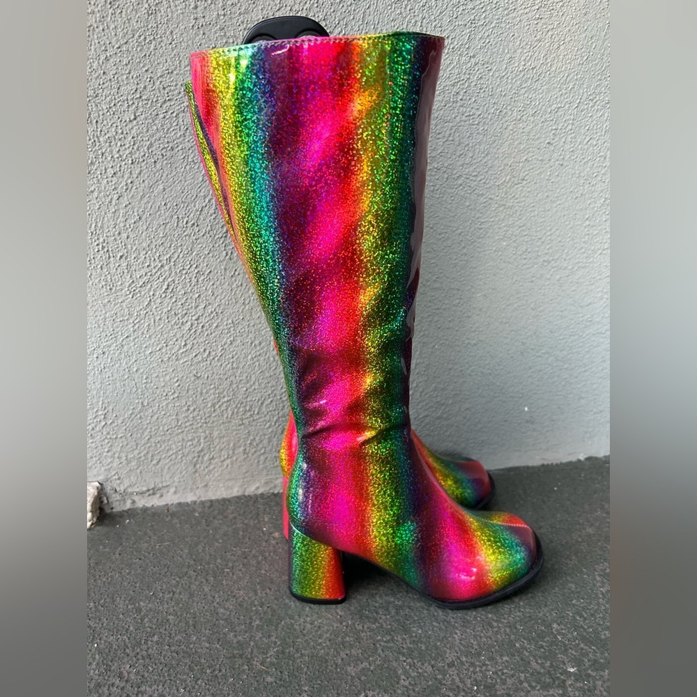 NEW Ellie Glitter Rainbow Go Go Boots Rave Raver EDM Knee High Festival Sz 8